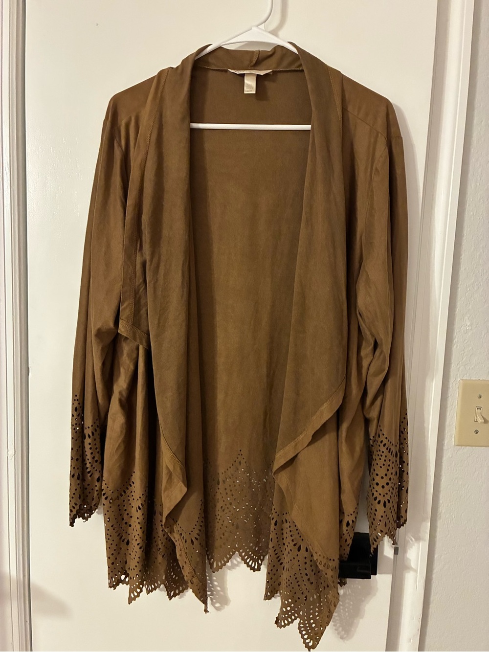 krazy kat Brown Laser-Cut Draped Open-Front Jacket/Cape